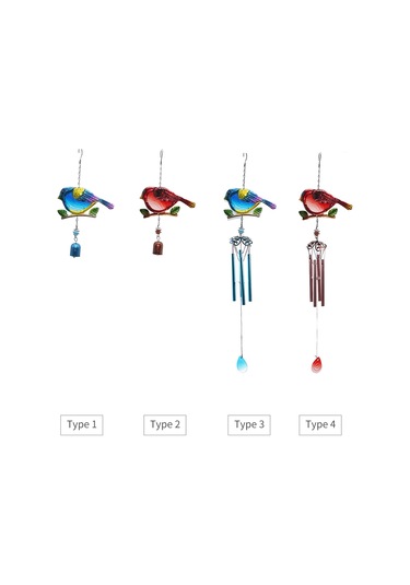 Vkemall Mavi Kuş Şekilli Metal Ve Cam Bahçe Zilcikleri - Stres İndirici Doğa Sesleri, Dekoratif Dış Mekan Aksesuarı