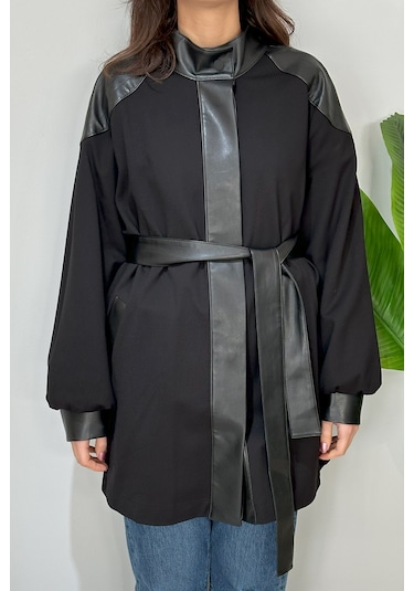 Nuss Çıtçıtlı Deri Detaylı Ceket Kap 6004 Siyah Siyah