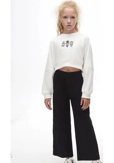 Kız Çocuk Pamuklu İki İplik Gün Işığı Sweatshirt-14709 Ekru