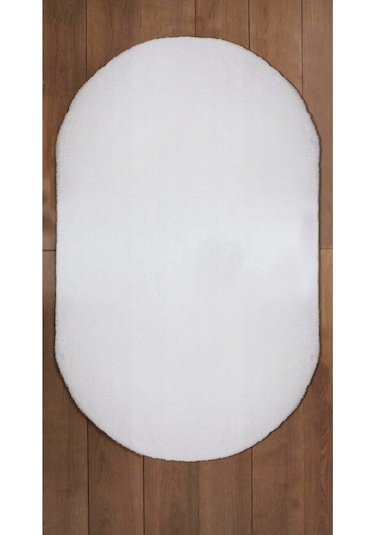 Sarar Halı Kaymaz Taban Post Peluş Oval Halı Beyaz