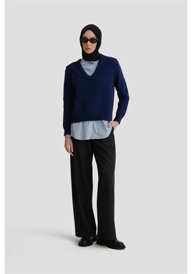 Armine Poplin Mixli Kazak 24kd4218 Lacivert-mavi Lacivert