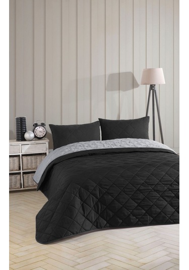 Siyah-gri Çift Kişilik Pike Çok Amaçlı Yatak Örtüsü Siyah - Gri