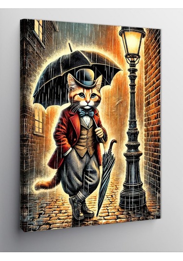 Kanvas Tablo Sokak Lambası Altında Kedi 50cmx70cm
