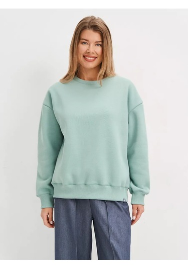 Avese Kapüşonlu Sweatshirt Büyük Beden Pamuklu Kumaş 246044906 Naneli