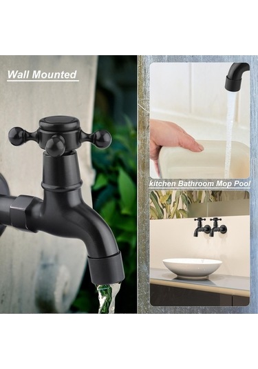 Novahub Suntek Antik Pirinç Çamaşır Musluğu, Siyah Siyah