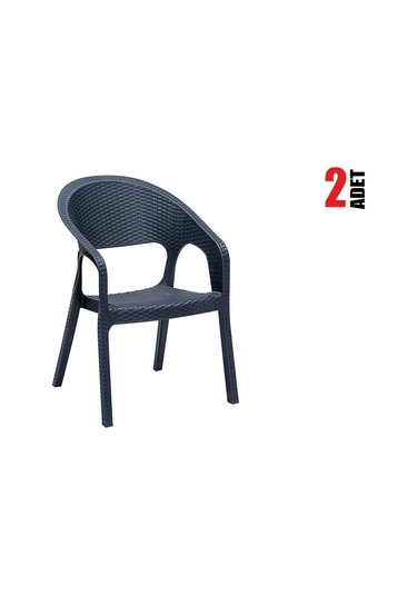 2 Adet Garden Antrasit Sandalye Balkon Bahçe Teras Antrasit