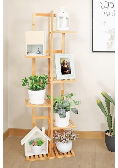 Digithome Bambu 6 Raflı Saksılık Çok Amaçlı Stand Çiçeklik Banyo Düzenleyici Havluluk Db-0025 Kahverengi