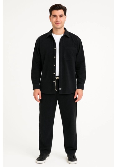 Erkek Kadife Oversize Takım - Gömlek Ve Pantolon İkili Set Füme Corduroy Şıklığı, Rahat Ve Zarif Duruş Yumuşak Dokulu Kadife Kumaş, Düğmeli Gömlek Üst Ve Lastikli Pantolon Alt Parça İle Gün Boyu Konfor- Siyah Çok Renkli Erkek Kadife Oversize Takım - Gömlek Ve Pantolon İkili Set Füme Corduroy Şıklığı, Rahat Ve Zarif Duruş Yumuşak Dokulu Kadife Kumaş, Düğmeli Gömlek Üst Ve Lastikli Pantolon Alt Parça İle Gün Boyu Konfor- Siyah Çok Renkli