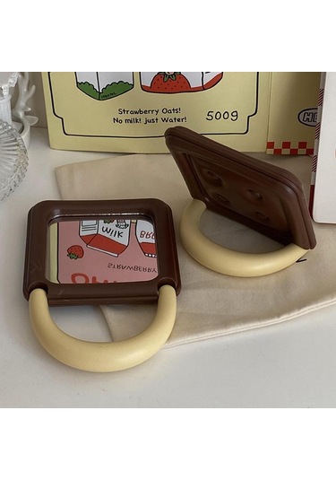 Sevimli Çikolata Kare Ayna Çift Taraflı Katlanır Kompakt Ayna Çanta İçin Makyaj Aynası Taşınabilir Mini Ayna Masaüstü Dekoru Kahverengi