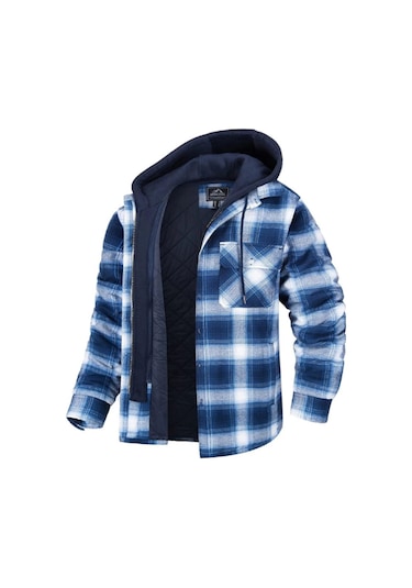 Edwardest Erkek Kareli Uzun Kollu Oversized Kapüşonlu Ceket Açık Mavi