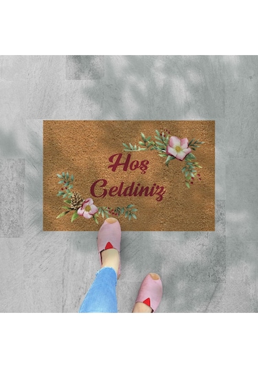 Modern Dijital Paspas - Hoşgeldiniz Karşılama Paspas - Kapı Önü Dekoratif Paspas Fuşya