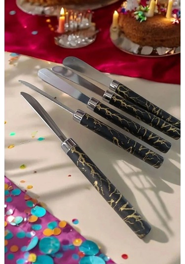 Kahvaltı Bıçağı Uzun Mermer Desenli 5 Adet GÜmüş