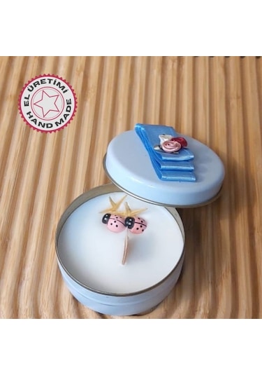 Uretti - Ayşe 7362 6292 El Yapımı Gül Kokulu Metal Kutuda Mum - 3 X 7 Cm Beyaz