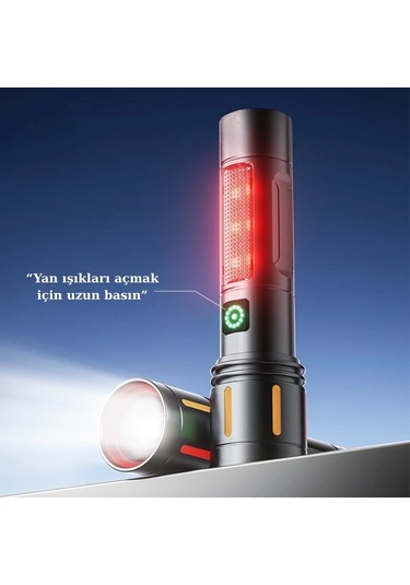 Gold Police Gp-212 Şarjlı Metal El Feneri 1000 Lümen Polis Feneri Çakarlı Çok Renkli