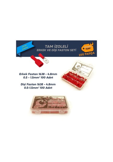 200 Parça Tam Izoleli Erkek ve Dişi Faston 4.8Mm - 0.5-1.5Mm2