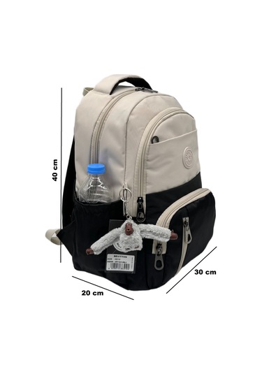 İlk Okul Çantası 3'lü Seti Unisex Çocuk İlkokul Çantası Bvt-8010 Bej-siyah Bej-bg58