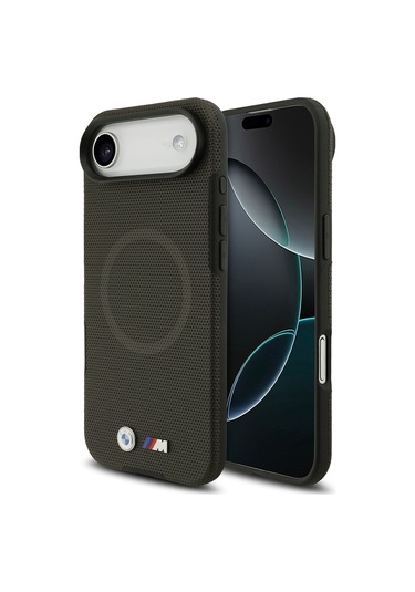 İphone 17 Air Uyumlu Kılıf Bmw Lisanslı M-safeli Metal Logolu Delikli M Dizayn Deri Kapak Füme Füme