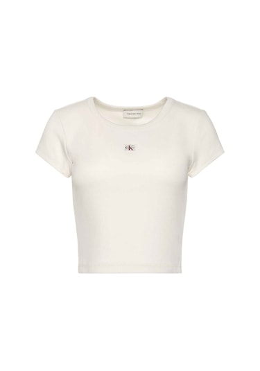 Calvin Klein Kadın Woven Label 2x2 Baby Rib Baby T-shirt-13051 Calico