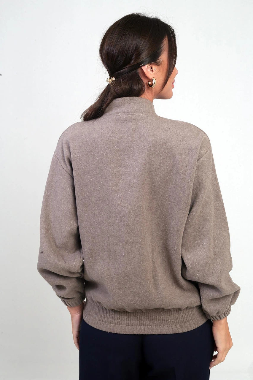 Beli Lastikli Torba Cepli Kaşe Bomber Mont-41960 Vizon