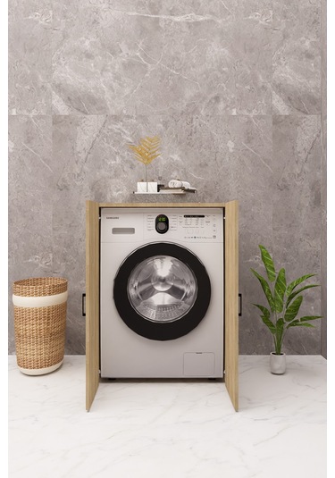 Mdf Çamaşır Makinesi Dolabı Kapaklı Ahşap Lefkas Meşe