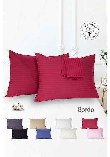 Vionel Home Pamuk 2’li Çizgili Saten Yastık Kılıfı 50 x 70 cm