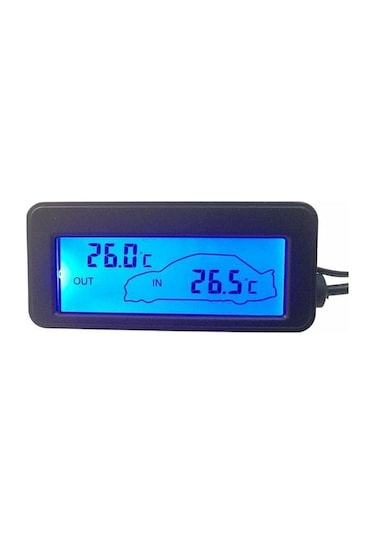 Dianziye 12v Araç İç/dis Dijital Termometre - Lcd Ekranlı Mavi Işık, Sıcaklık Ölçümü, Sigara Çakmaklı Usb, Mini Siyah Tasarım