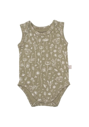 Boumini Kolsuz Çıtçıtlı Atlet Müslin Bebek Body Wild Flowers Yeşil - Yeşil