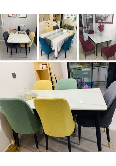 Siyah 1/2/4/6 Adet Jakarlı Kavisli Sandalye Kılıfı Ofis Koltuğu Klozet Kap Makinede Yıkanabilir Toz Geçirmez Koltuk Örtüsü56658407