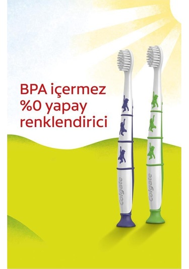 Colgate 3-5 Yaş Florürsüz Çocuk Diş Macunu 60 ML + 2+ Yaş Ekstra Yumuşak Çocuk Diş Fırçası 1+1 Beyaz