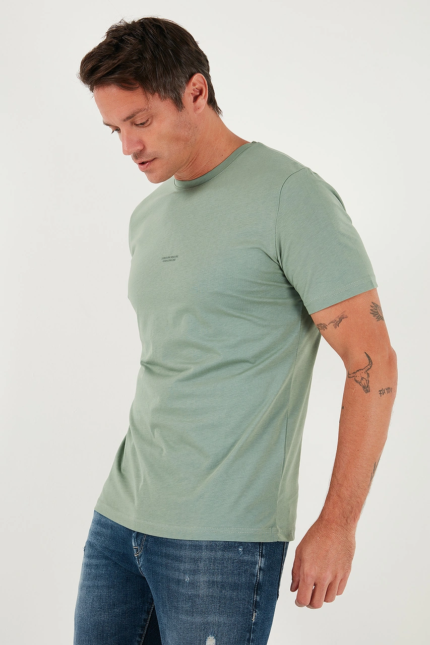 Buratti Yazı Detaylı Pamuklu Regular Fit Bisiklet Yaka Erkek T Shirt 59020203 Elma Yeşili