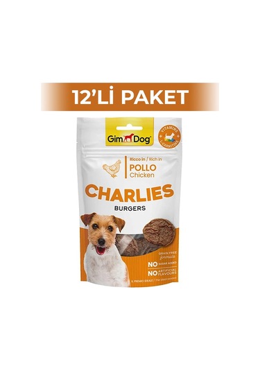 Gimdog Charlies Burger Tavuklu Tahılsız ve Şekersiz Köpek Ödül Maması 12 x 70 G