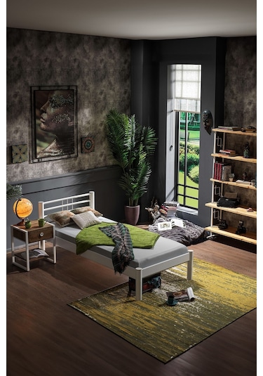 Asos-s Tek Kişilik Ferforje Metal Karyola-beyaz Ahşap Latalı