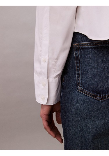 Calvin Klein Solıd Boxy Cropped Shırt-12628 Beyaz