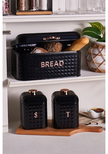 Karaca Elmas Ekmek Kutusu Saklama Kabı Hediyeli Siyah