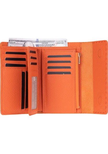 Bloominbag Arc Wallet Terracotta Pebble Hakiki Deri Kartlıklı Manyetik Cüzdan Turuncu
