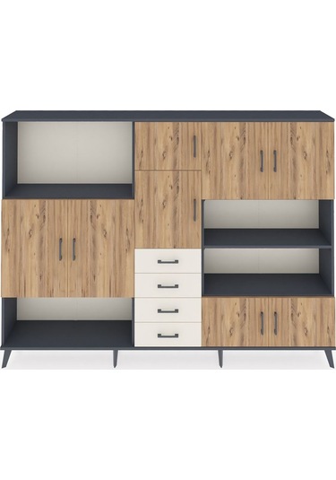 Arges Dolap 9 Raflı 4 Çekmeceli 8 Kapaklı 220x30x163 Antrasit-çam Antrasit-çam/aytaşı