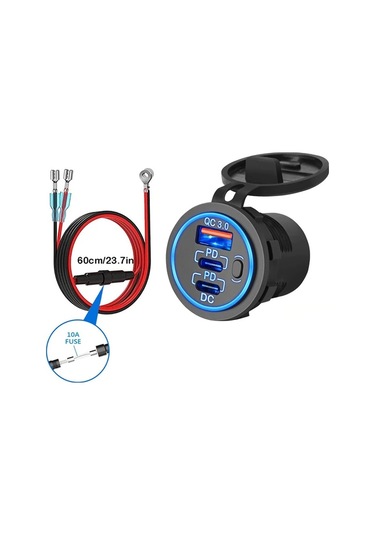 Xuweiwei Triple Port Hızlı Araç Şarj Cihazı Type C Pd Qc 3.0 Mavi Işıklı