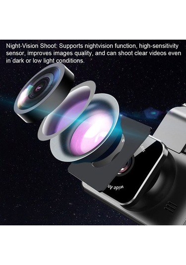 Lemestar Siyah 4" Ips Ekran Araba Kamerası - 1080p Full Hd, Çift Lens, Yıldız Gece Görüşü, Döngü Kaydı, Geri Vites Görüntüsü Dahili Li-pil