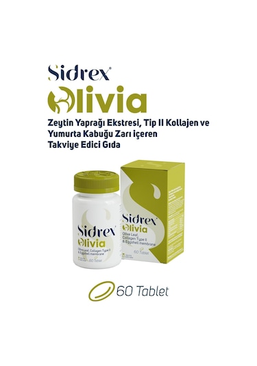 Sidrex Olivia Zeytin Yaprağı Ekstresi Tip 2 Kolajen Yumurta Kabuğu Zarı İçeren Takviye Edici Gıda 60 Tablet