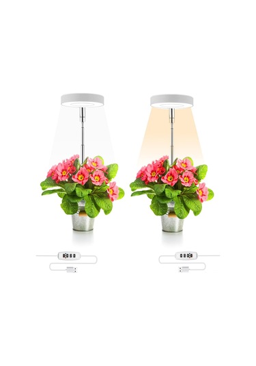 Symbee Toprak Takılı Bitki Işığı, Zamanlayıcı Ve Işık Seviyesi Ayarlı, 48 Led 24 Beyaz+24 Sarı Tam Spektrum, 90mm Genişletilebilir Boru, Çiçek Ve Sukulent Gelişim Lambası Diğer