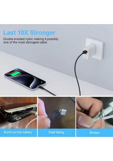 Willowhaven Siyah Kırmızı 3m Nylon Örgülü Hızlı Şarj Lightning Kablo İphone Uyumlu 14 13 12 11 X 8 7 6 5 Se