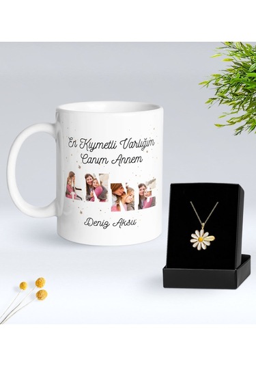 Bk Gift Kişiye Özel Anneler Günü Tasarımlı Beyaz Kupa Ve Papatya Kolye Hediye Seti - 1, Anneler Günü Hediyeleri, Anneye Hediye Kobitmeyencom30512 Bk G