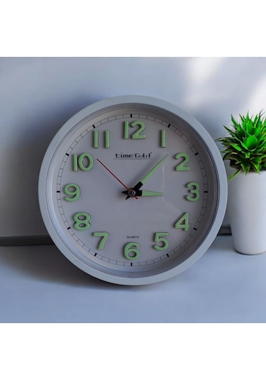 Time Gold Fosforlu 22 Cm Duvar Saati Fosforlu Küpe Kolye Seti