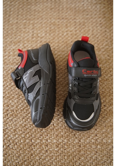 D0130 Cırtlı Çocuk Unisex Sneaker Spor Ayakkabı Siyah
