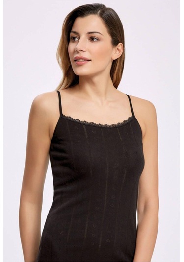 İlke Kadın İp Askılı Jakarlı Transferli Ribana Atlet 223 - 6 Adet Siyah