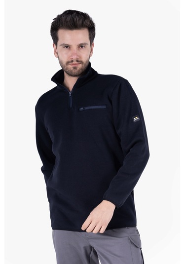 3 İplik Dik Yakalı Fermuarlı Sweatshirt Lacivert