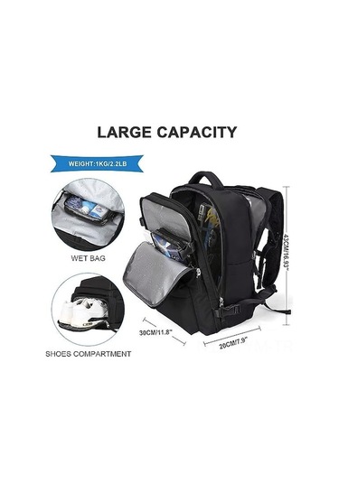 Dancemonkey Büyük Kadın Seyahat Sırt Çantası, El Bagajı, Yürüyüş Ve Açık Hava Sporları İçin Su Geçirmez Sırt Çantası, Okul Sırt Çantası, A-siyah Siyah