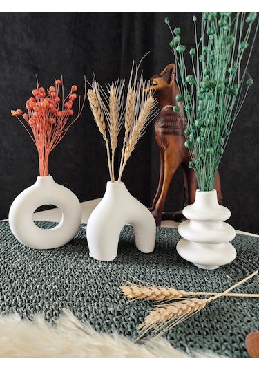 Minimal 3 Lü Dekoratif Vazo Set,biblo,minyatür Çok Renkli