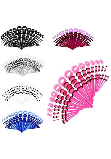 Homyl 50 Adet 14g-00g O-ring Akrilik Konik Fişler Ve Silikon Siyah