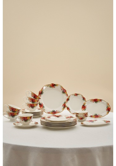 Karaca Forever Bone Amarose 26 Parça 6 Kişilik Kahvaltı Takımı Beyaz